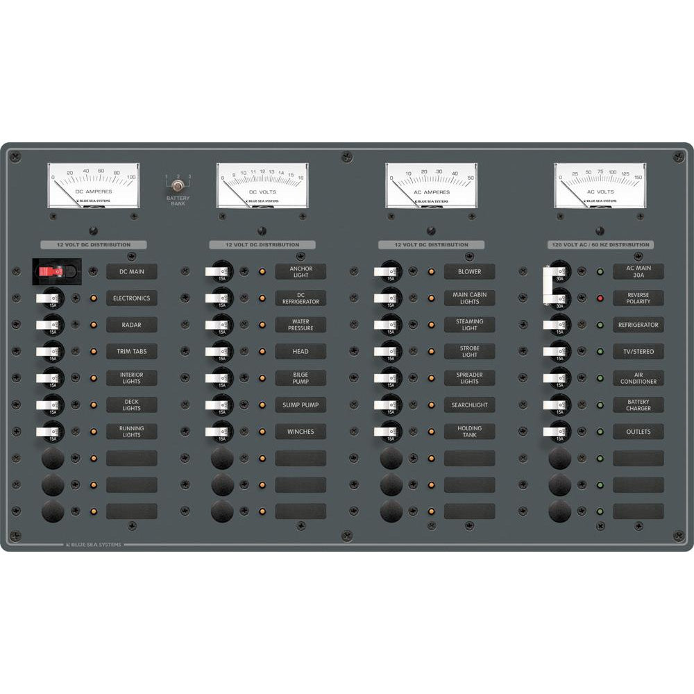 Blue Sea 8095 AC Main +8 Positions / DC Main +29 Positions Toggle Circuit Breaker Panel   (White Switches) - Deckhand Marine Supply