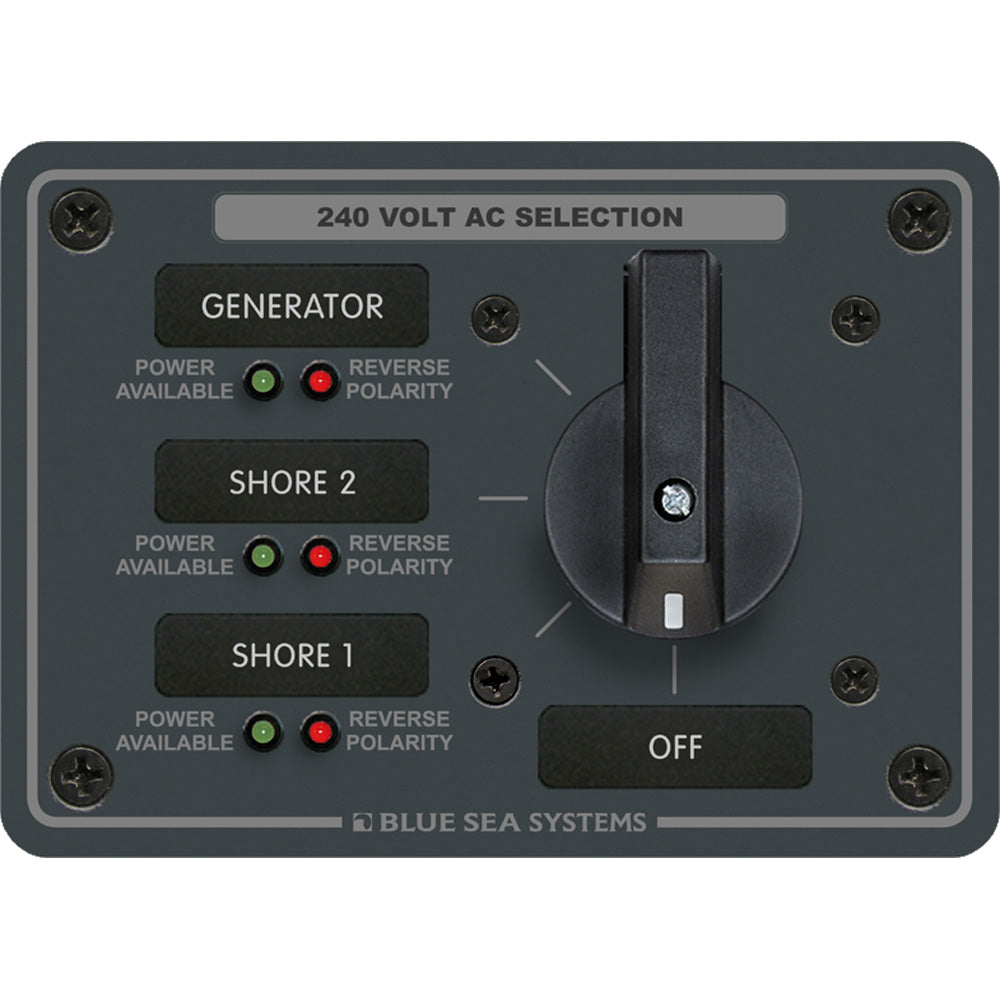 Blue Sea 8361 AC Rotary Switch Panel 65 Ampere 3 Positions + OFF, 3 Pole - Deckhand Marine Supply