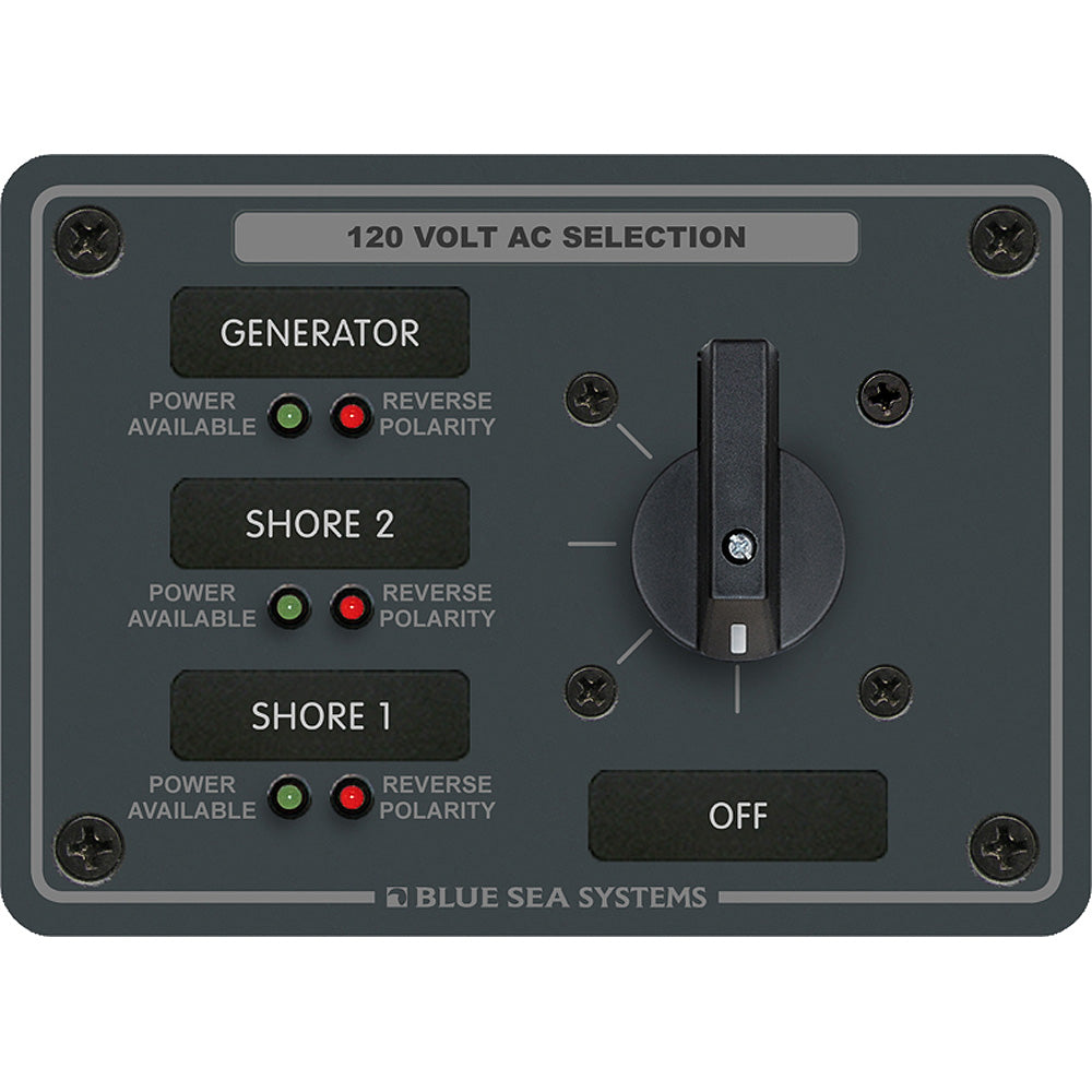 Blue Sea 8366 AC Rotary Switch Panel 30 Ampere 3 Positions + OFF, 2 Pole - Deckhand Marine Supply