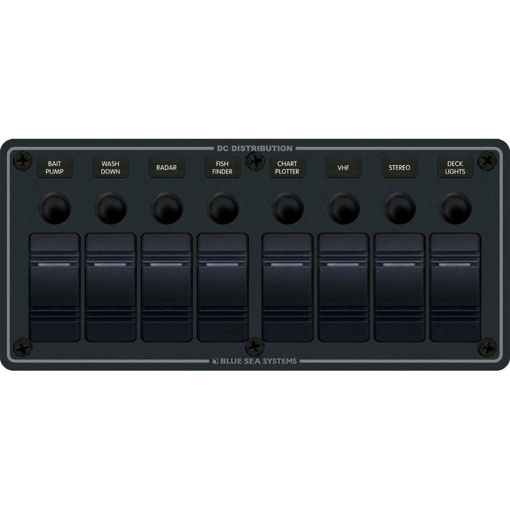 Blue Sea 8371 Water Resistant Panel - 8 Position - Black - Horizontal Mount - Deckhand Marine Supply