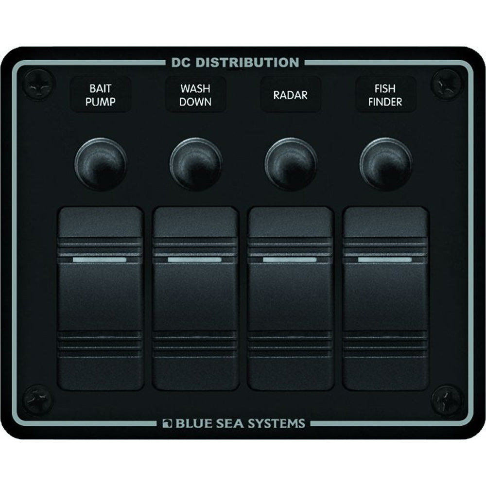 Blue Sea 8372 Water Resistant 4 Position - Black - Horizontal Mount Panel - Deckhand Marine Supply