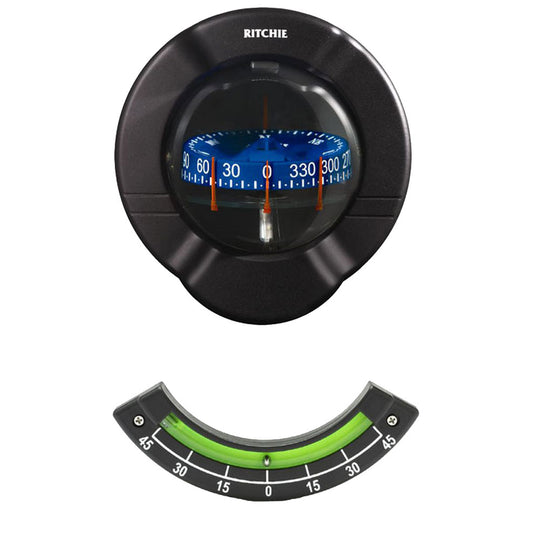 Ritchie SR-2 Venture Sail Boat Compass w/Clinometer - Bulkhead Mount - Black - Deckhand Marine Supply