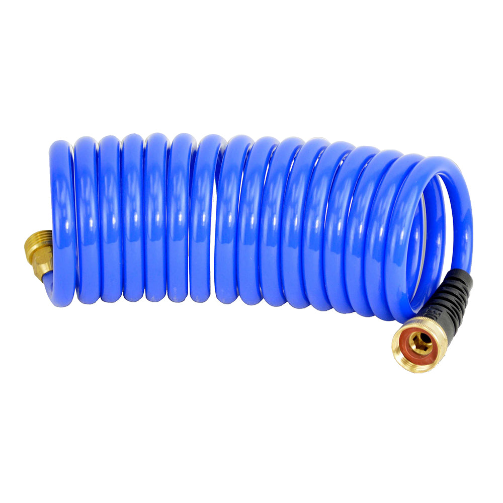 HoseCoil 15' Blue Self Coiling Hose w/Flex Relief - Deckhand Marine Supply