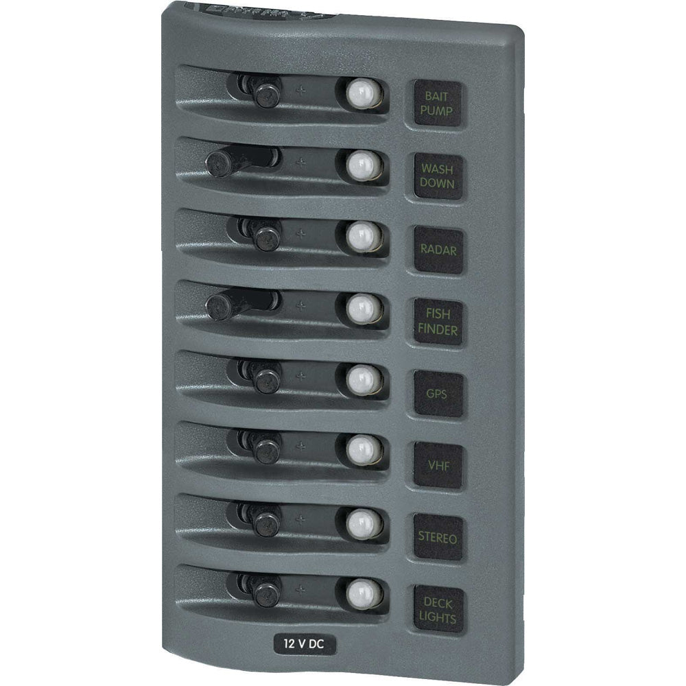 Blue Sea 4378 WeatherDeck Water Resistant Circuit Breaker Panel - 8 Position - Grey - Deckhand Marine Supply