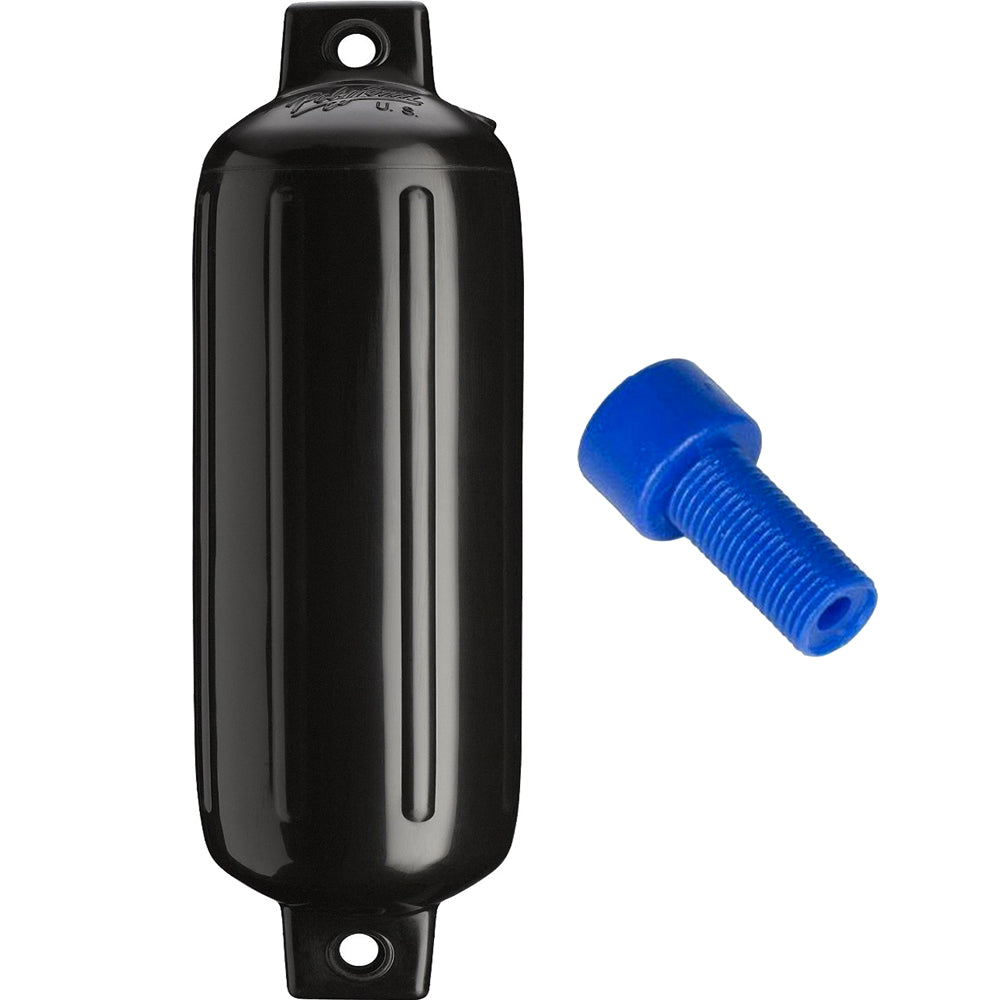 Polyform G-4 Twin Eye Fender 6.5" x 22" - Black w/Adapter - Deckhand Marine Supply