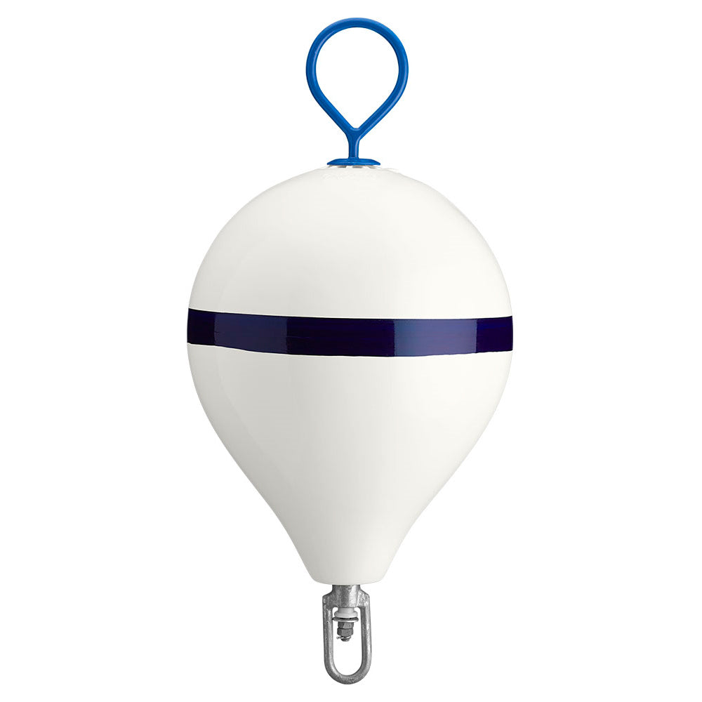 Polyform 17" CM Mooring Buoy w/Galvanized Iron - White Blue Stripe - Deckhand Marine Supply