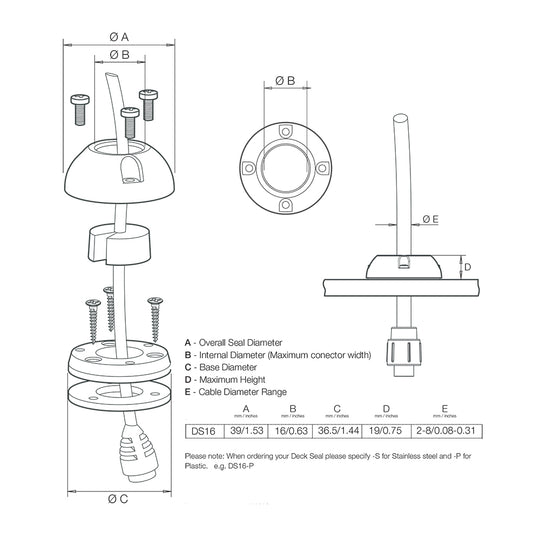 Scanstrut DS16-P Vertical Cable Seal - Deckhand Marine Supply