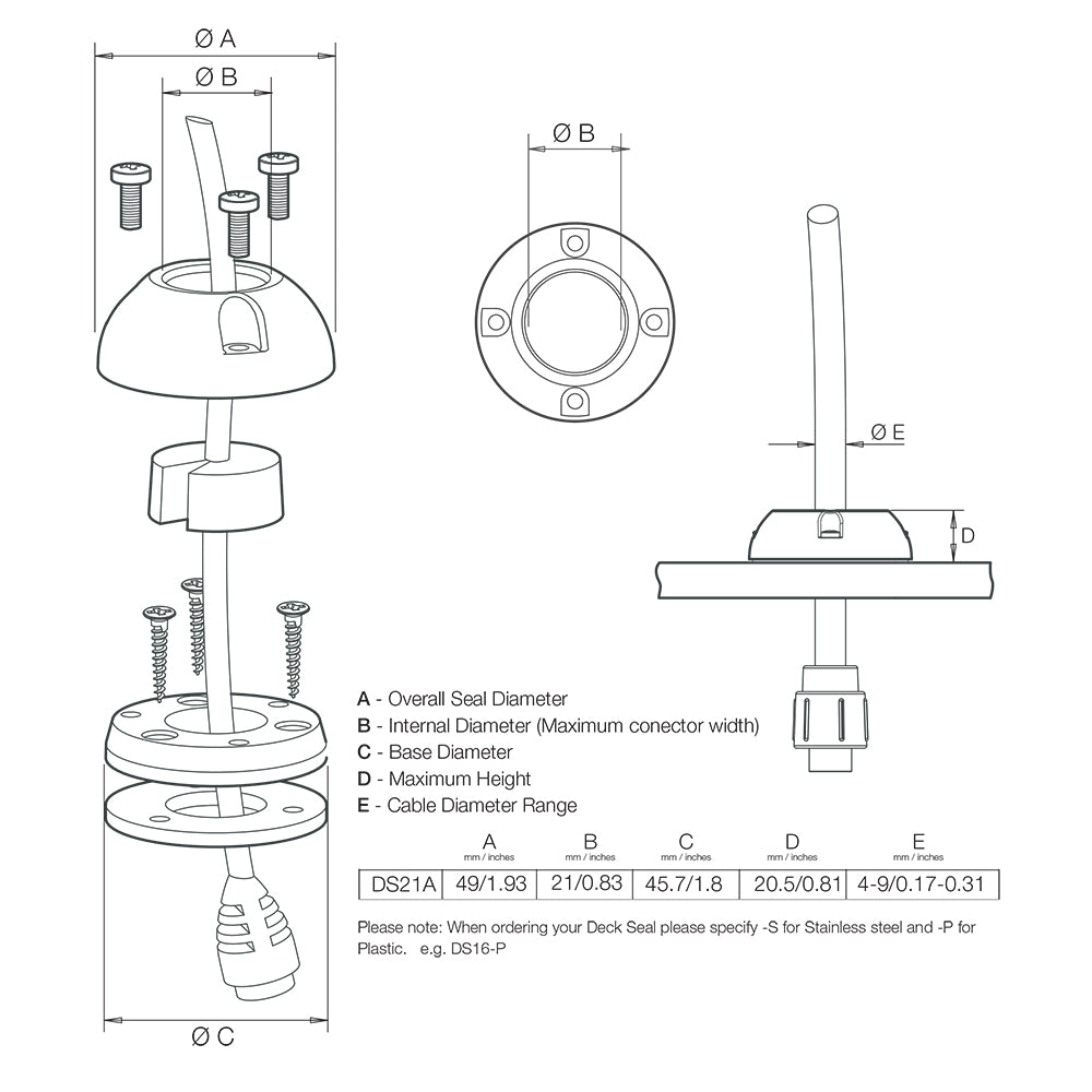 Scanstrut DS21A-P Vertical Cable Seal - Deckhand Marine Supply