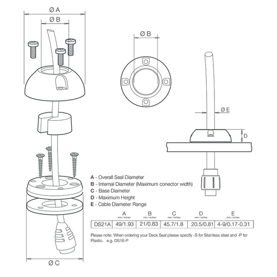 Scanstrut DS21A-P Vertical Cable Seal - Deckhand Marine Supply
