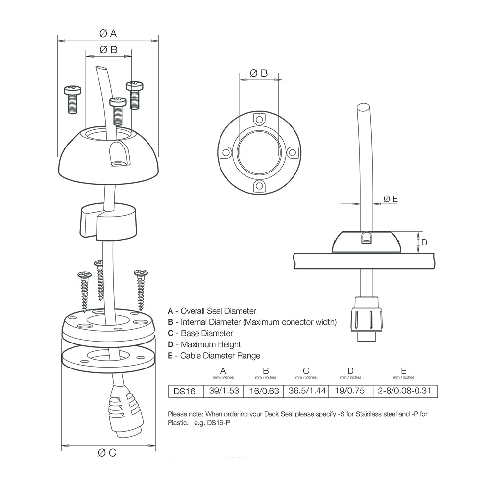 Scanstrut DS16-S Vertical Cable Seal - Stainless Steel - Deckhand Marine Supply
