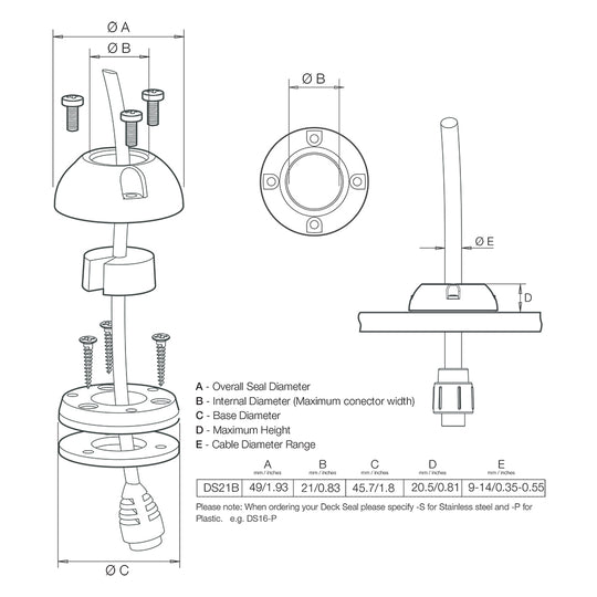 Scanstrut DS21B-S Vertical Cable Seal - Stainless Steel - Deckhand Marine Supply