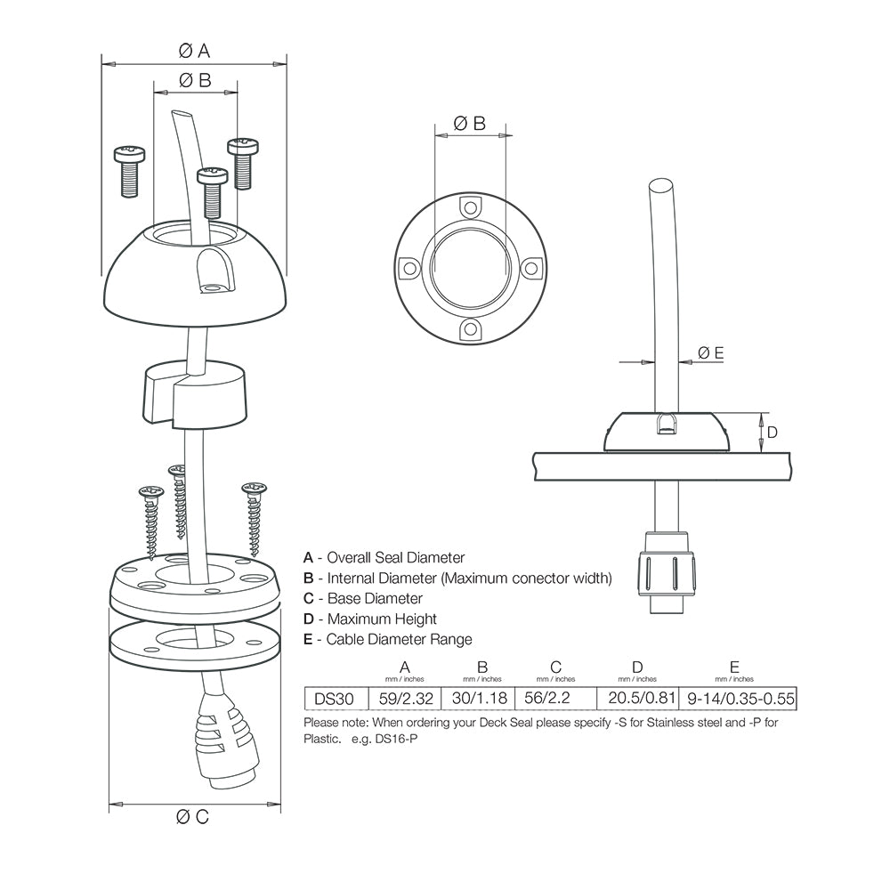 Scanstrut DS30-S Vertical Cable Seal - Stainless Steel - Deckhand Marine Supply