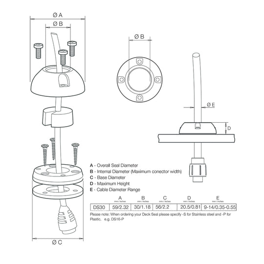 Scanstrut DS30-S Vertical Cable Seal - Stainless Steel - Deckhand Marine Supply