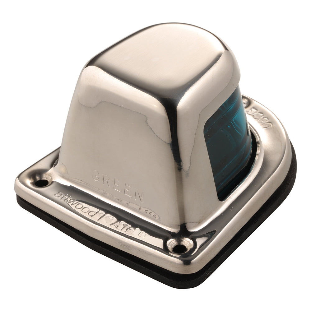 Attwood 1-Mile Deck Mount, Green Sidelight - 12V - Stainless Steel Housing - Deckhand Marine Supply