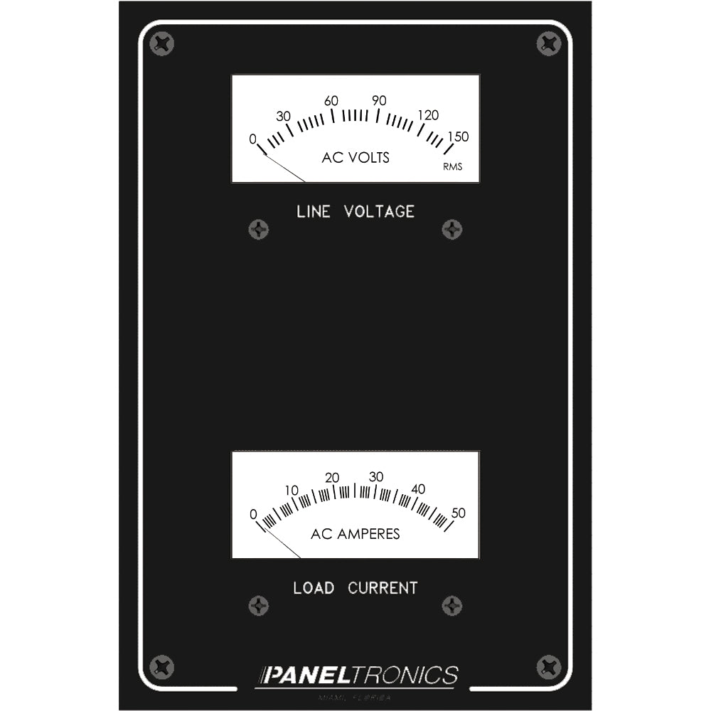 Paneltronics Standard Panel AC Meter - 0-150 AC Voltmeter & 0-50Amp Ammeter - Deckhand Marine Supply