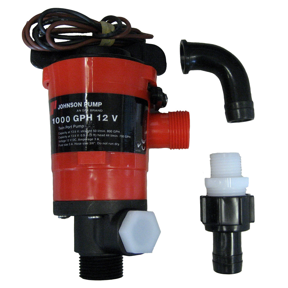 Johnson Pump Twin Port 1000 GPH Livewell Aerating Pump - 12V - Deckhand Marine Supply