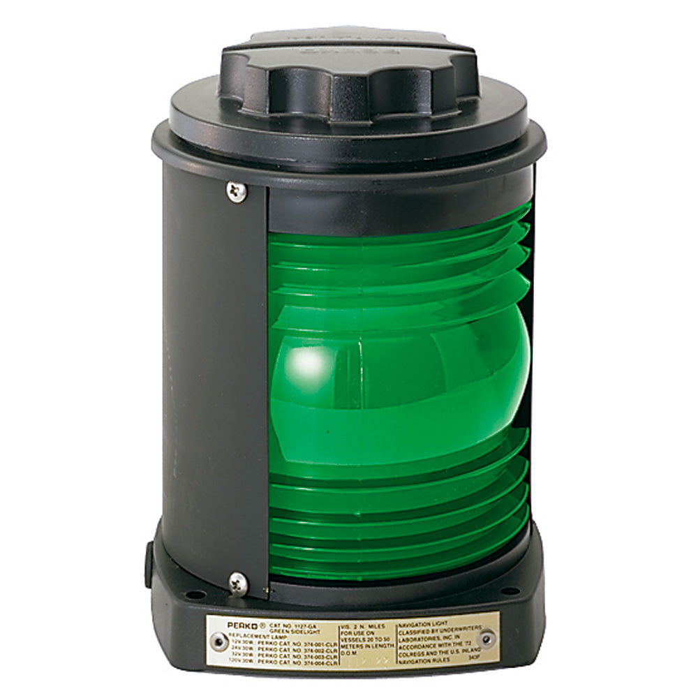 Perko Side Light - Black Plastic, Green Lens - Deckhand Marine Supply
