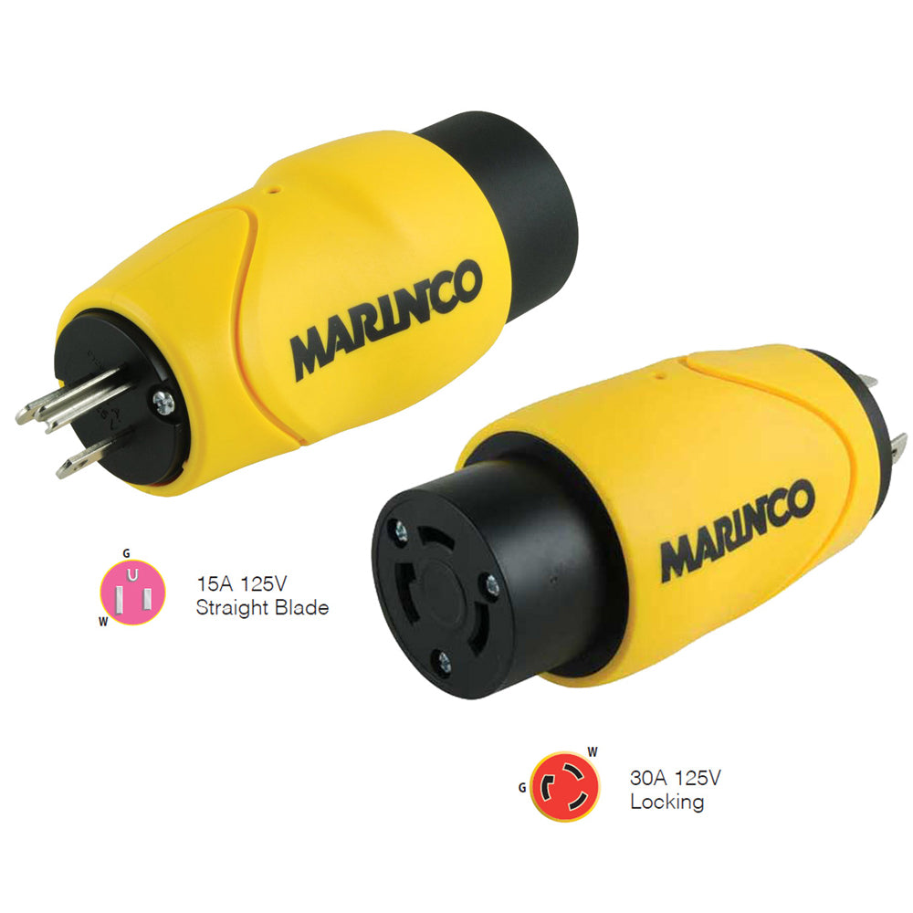 Marinco Straight Adapter 15Amp Straight Male to 30Amp Locking Female Connector - Deckhand Marine Supply