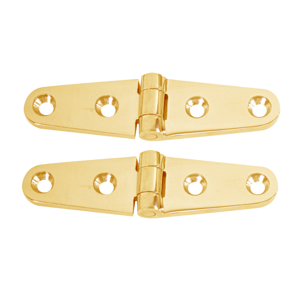 Whitecap Strap Hinge - Polished Brass - 4" x 1" - Pair - Deckhand Marine Supply