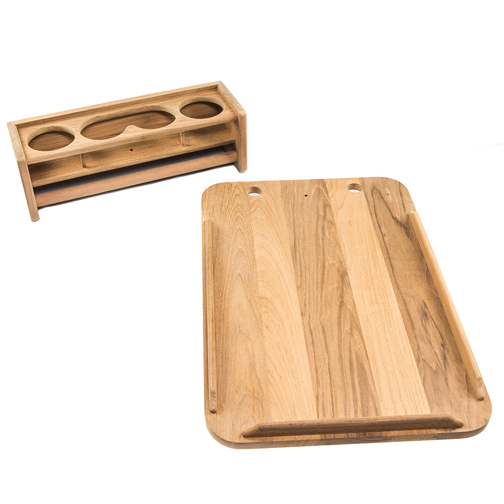 Whitecap Teak Drinkholder w/Removable Cockpit Table Top - Holds 4 Glasses - Deckhand Marine Supply