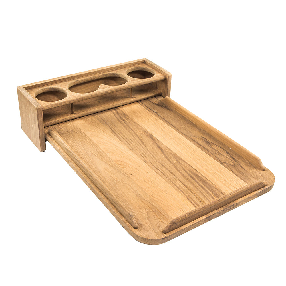 Whitecap Teak Drinkholder w/Removable Cockpit Table Top - Holds 4 Glasses - Deckhand Marine Supply