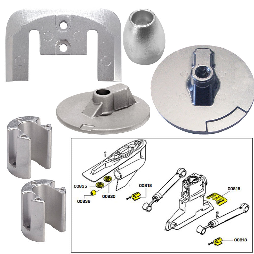 Tecnoseal Anode Kit w/Hardware - Mercury Bravo 3 2004-Present - Aluminum - Deckhand Marine Supply