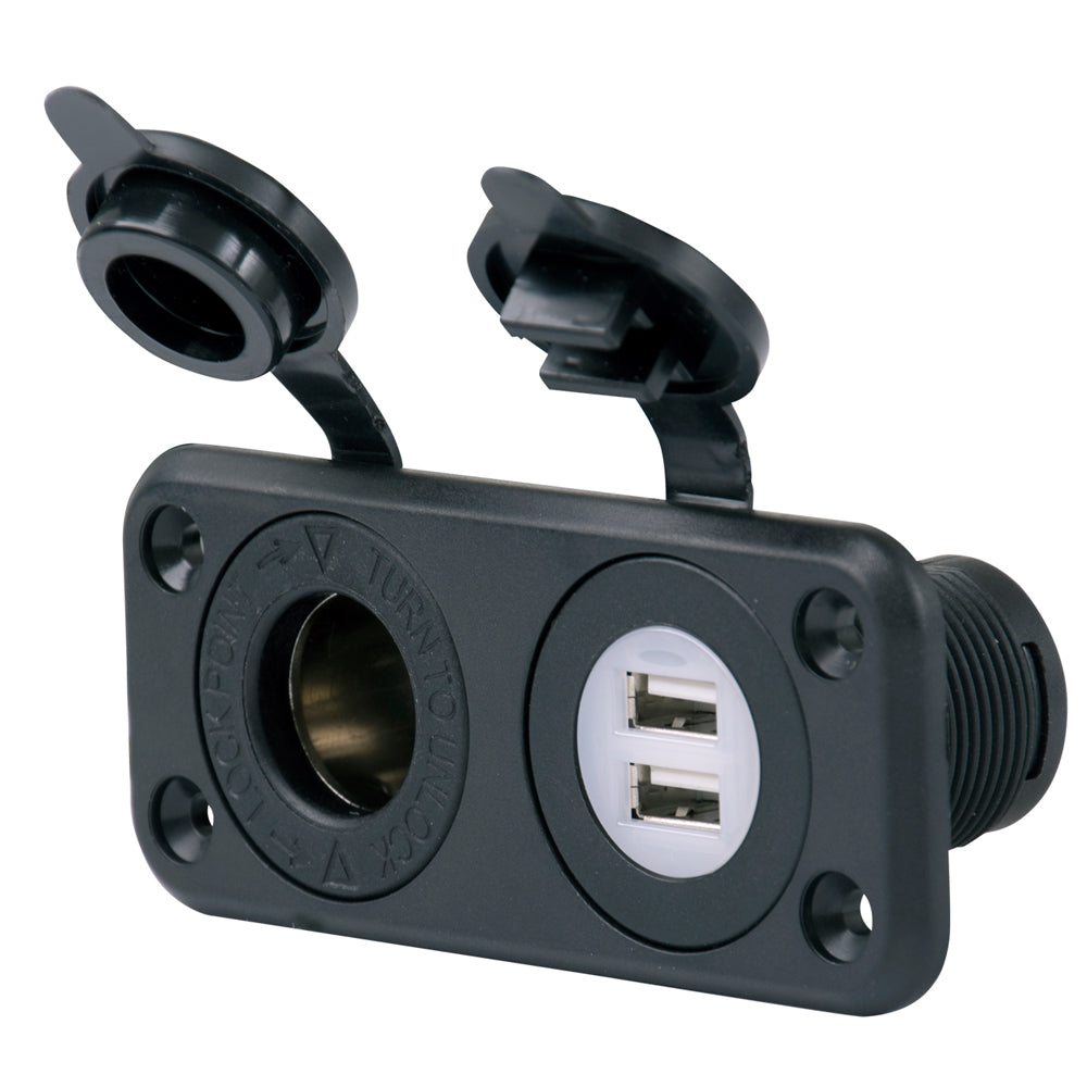 Marinco SeaLink Deluxe Dual USB Charger & 12V Receptacle - Deckhand Marine Supply