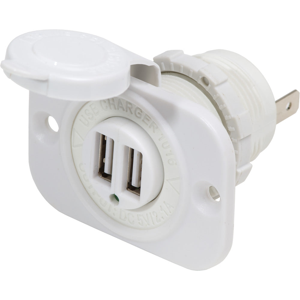 Blue Sea 12V DC Dual USB Charger Socket - White - Deckhand Marine Supply