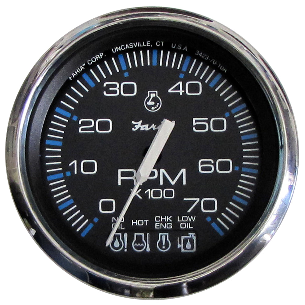 Faria Chesapeake Black SS 4" Tachometer w/Systemcheck Indicator - 7000 RPM (Gas) f/ Johnson / Evinrude Outboard) - Deckhand Marine Supply