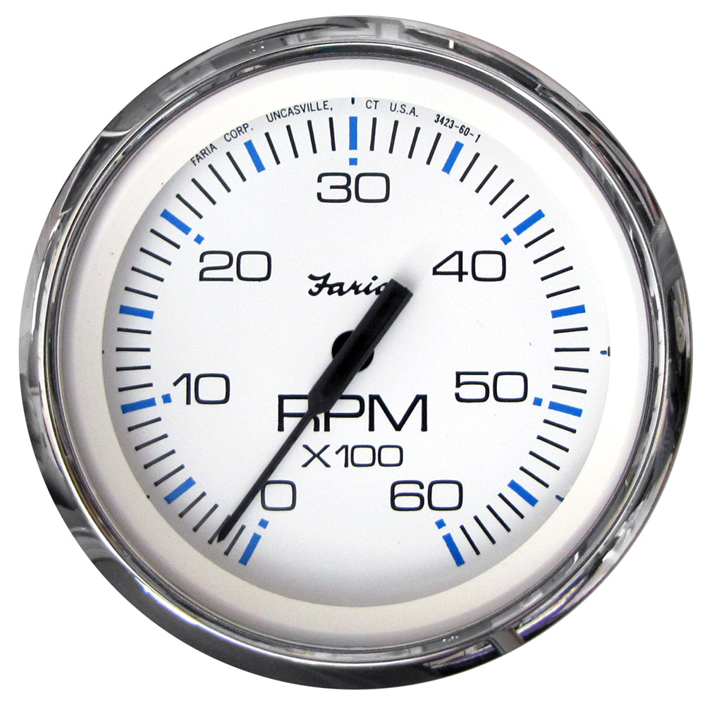 Faria Chesapeake White SS 4" Tachometer - 6000 RPM (Gas) (Inboard  I/O) - Deckhand Marine Supply