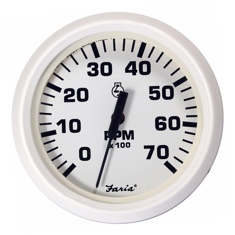 Faria Dress White 4" Tachometer - 7000 RPM (Gas) (All Outboards) - Deckhand Marine Supply