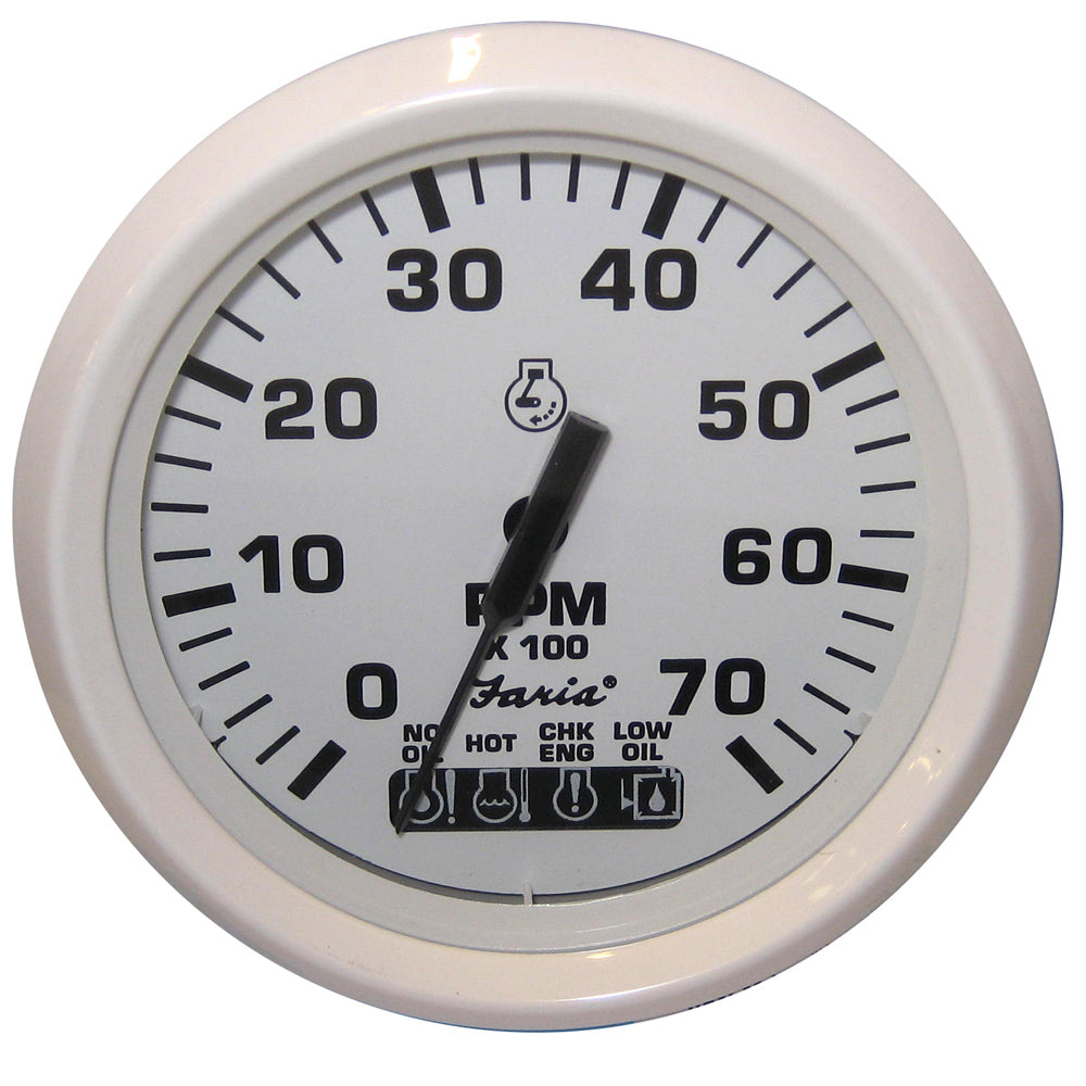 Faria Dress White 4" Tachometer w/Systemcheck Indicator - 7000 RPM (Gas) (Johnson / Evinrude Outboard) - Deckhand Marine Supply