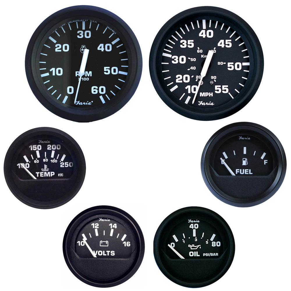Faria Euro Black Boxed Set - Inboard Motors - Deckhand Marine Supply