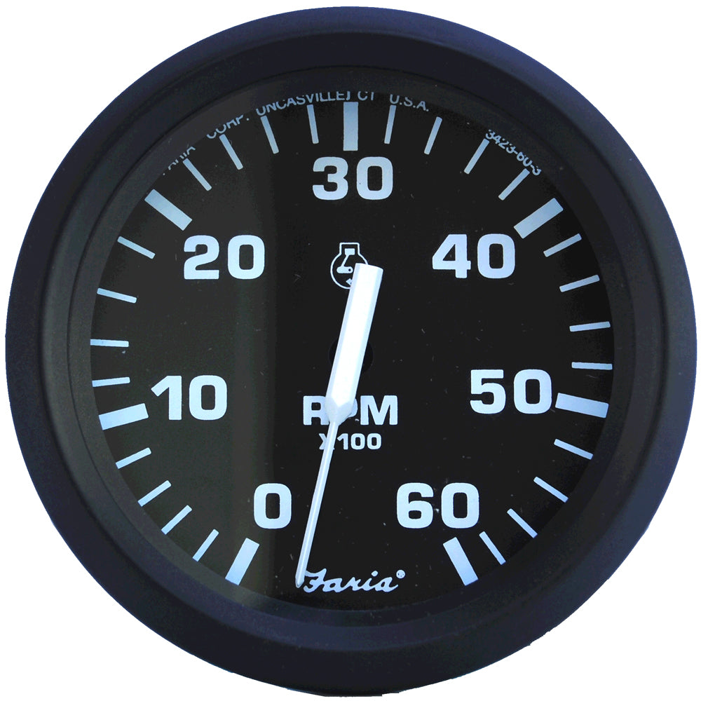 Faria Euro Black 4" Tachometer - 6,000 RPM (Gas - Inboard & I/O) - Deckhand Marine Supply