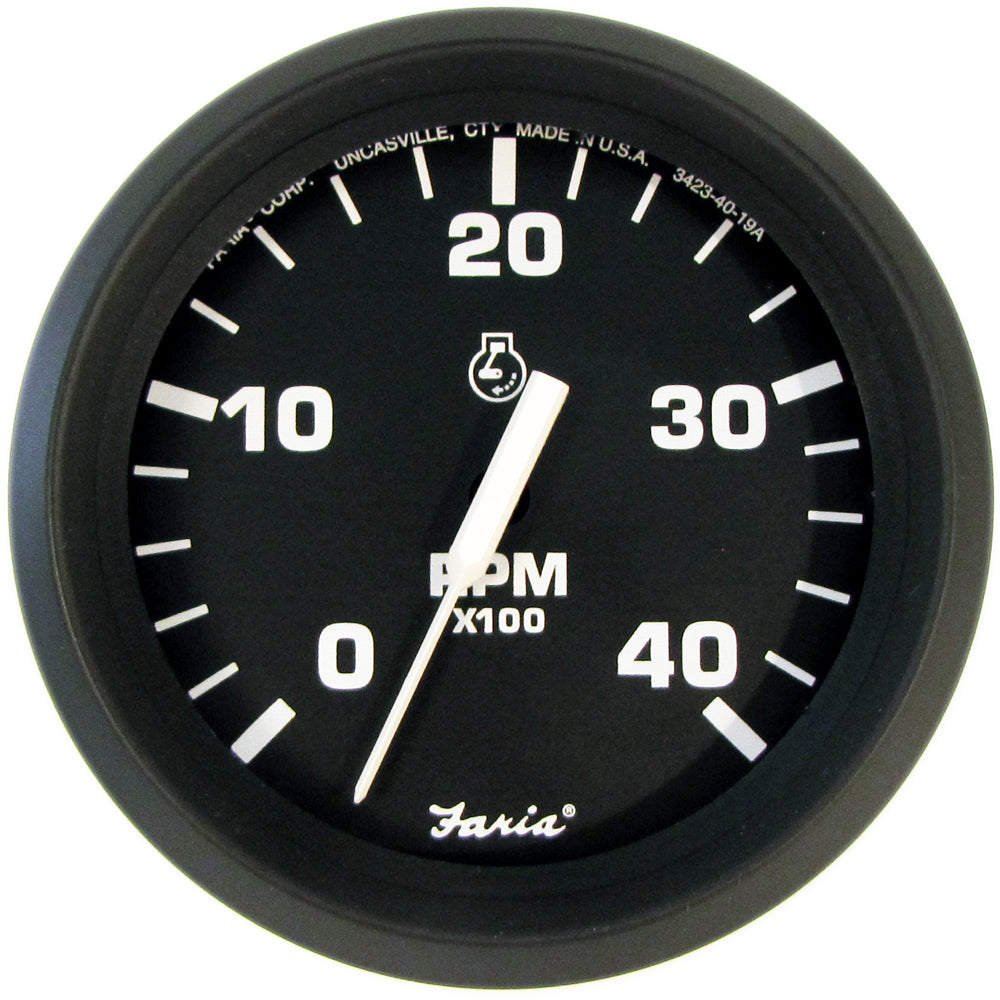 Faria Euro Black 4" Tachometer - 4000 RPM (Diesel) (Mechanical Takeoff) - Deckhand Marine Supply