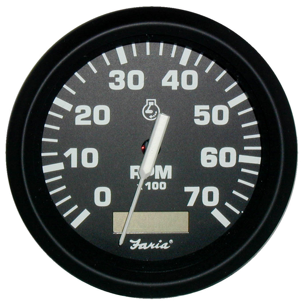 Faria Euro Black 4" Tachometer w/Hourmeter - 7,000 RPM (Gas - Outboard) - Deckhand Marine Supply