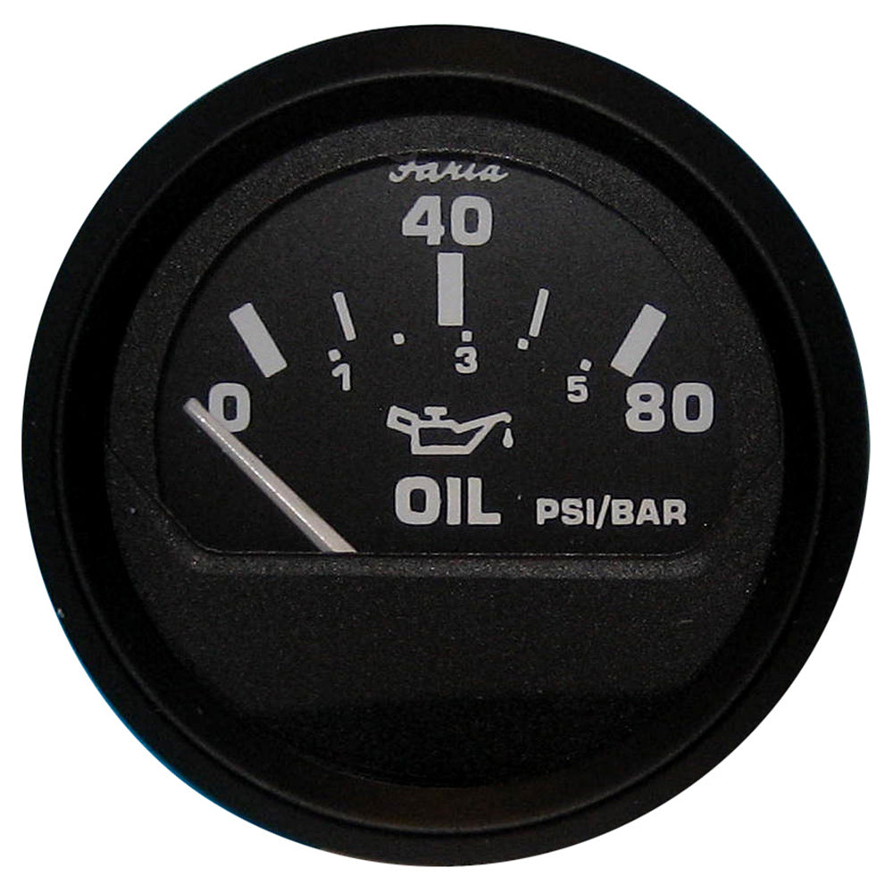 Faria Euro Black 2" Oil Pressure Gauge (80 PSI) - Deckhand Marine Supply