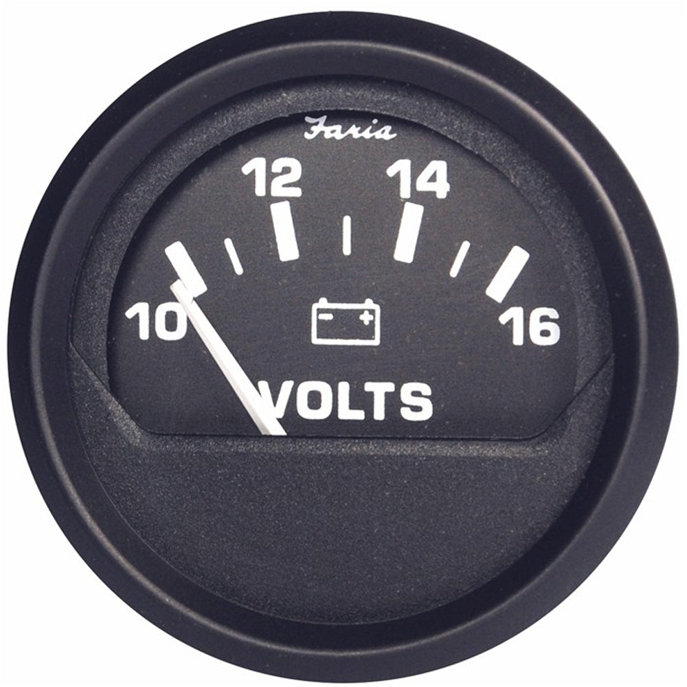 Faria Euro Black 2" Voltmeter (10-16 V) - Deckhand Marine Supply