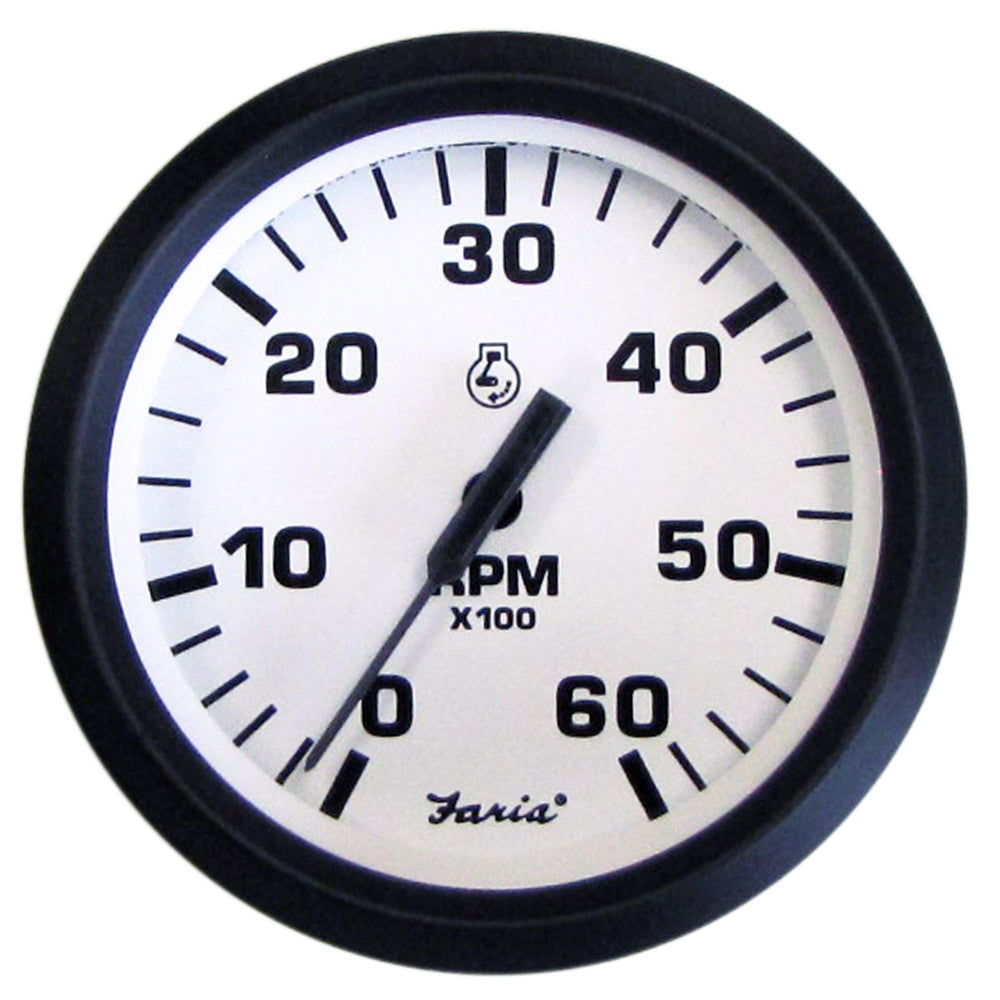 Faria Euro White 4" Tachometer - 6000 RPM (Gas) (Inboard  I/O) - Deckhand Marine Supply