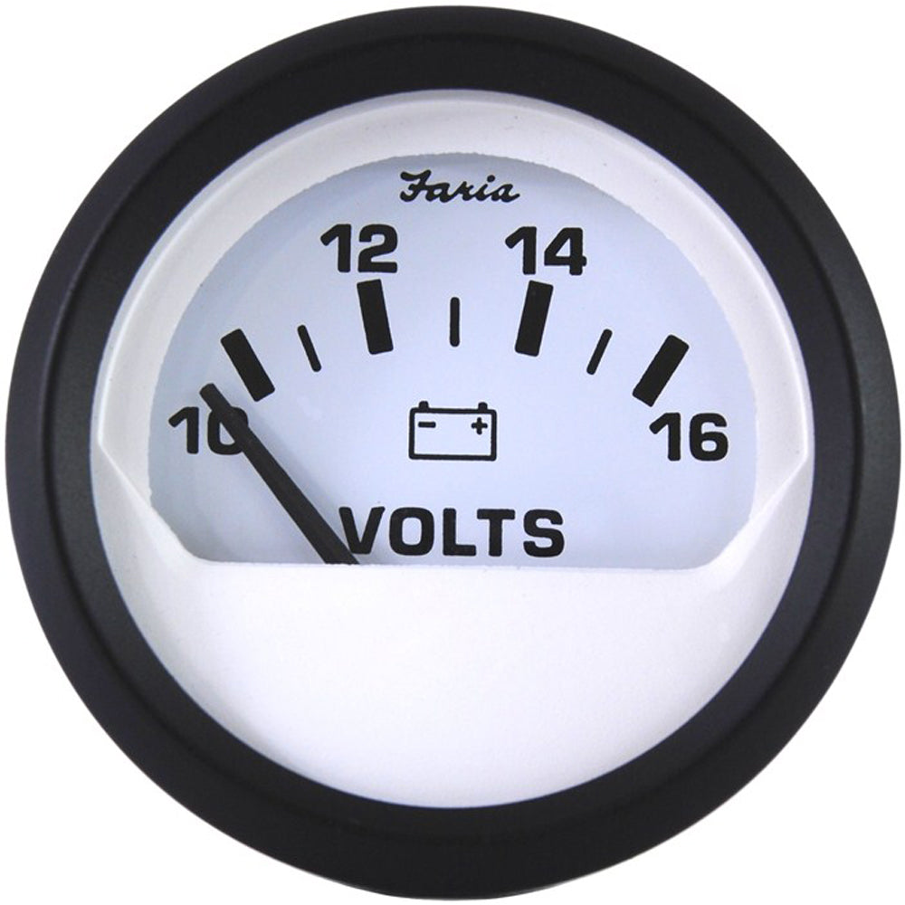 Faria Euro White 2" Voltmeter (10-16 VDC) - Deckhand Marine Supply