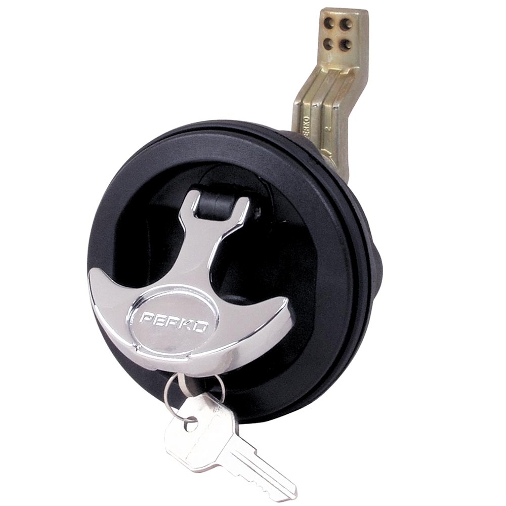 Perko Surface Mount & Latch -  Black Body, Chrome Handle, Offset Cam Bar, 3/4" - 2-3/8" - Deckhand Marine Supply