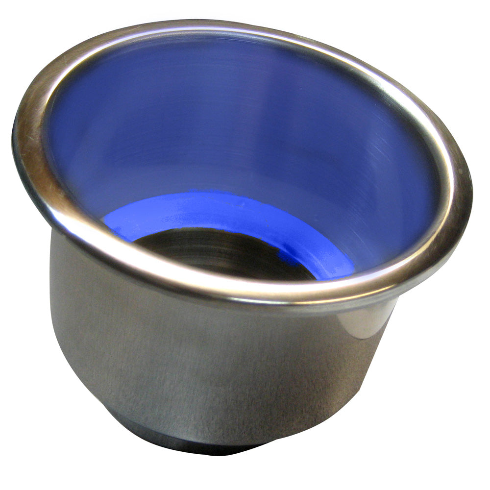 Whitecap Flush Mount Cup Holder w/Blue LED Light - Stainless Steel - Deckhand Marine Supply