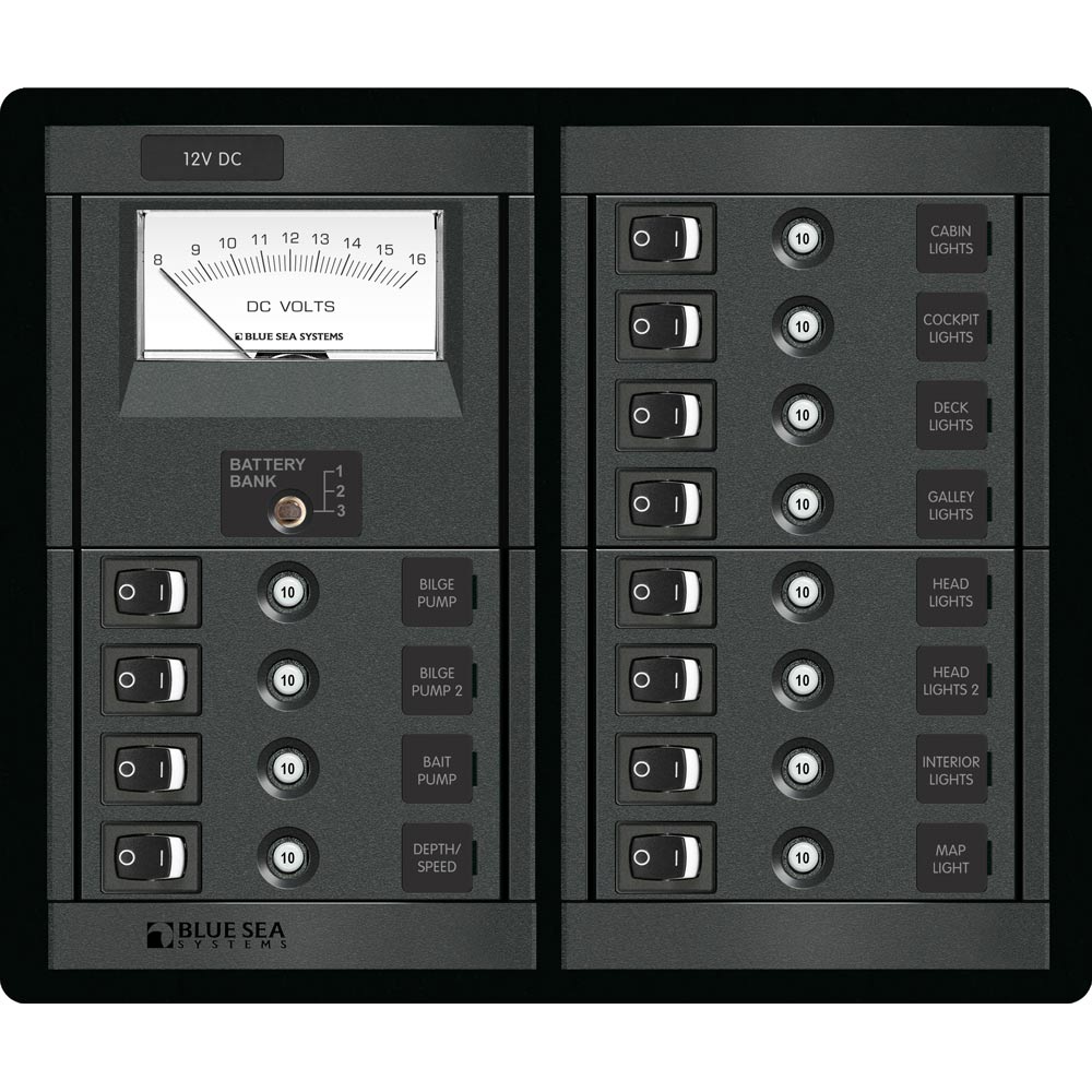 Blue Sea 1464 12 Position Switch CLB + Meter Square - Deckhand Marine Supply