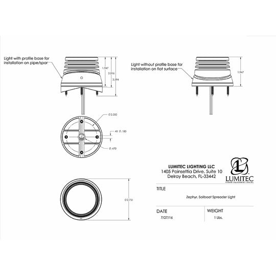 Lumitec Zephyr LED Spreader/Deck Light -Brushed, Black Base - White Non-Dimming - Deckhand Marine Supply