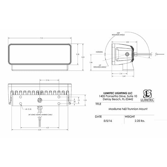Lumitec Maxillume h60 - Trunnion Mount Flood Light - White Dimming - White Housing - Deckhand Marine Supply