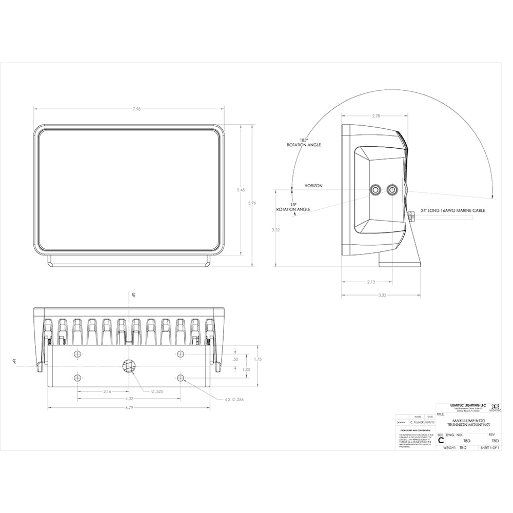 Lumitec Maxillume h120 - Trunnion Mount Flood Light - White Housing - White Dimming - Deckhand Marine Supply