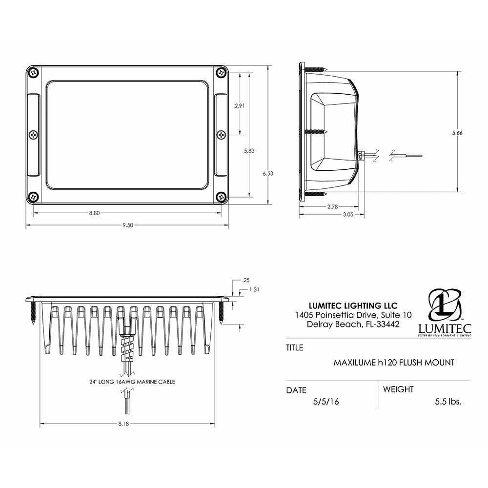 Lumitec Maxillume h120 - Flush Mount Flood Light - White Housing - White Dimming - Deckhand Marine Supply