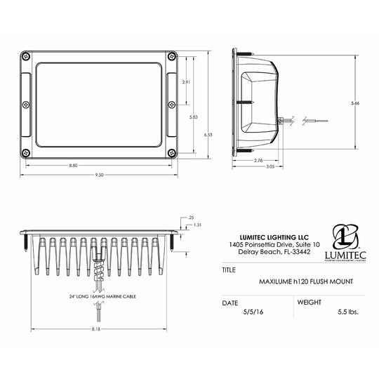 Lumitec Maxillume h120 - Flush Mount Flood Light - White Housing - White Dimming - Deckhand Marine Supply