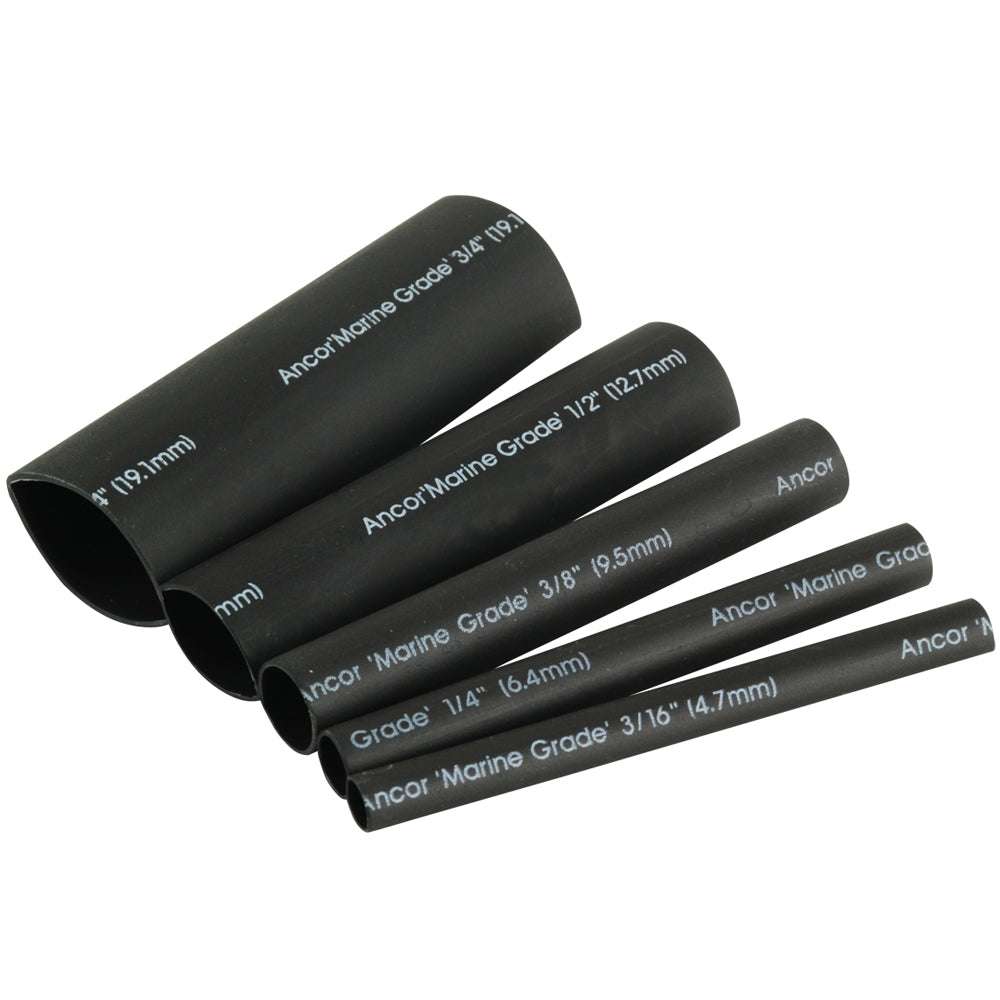 Ancor Adhesive Lined Heat Shrink Tubing Kit - 8-Pack, 3", 20 to 2/0 AWG, Black - Deckhand Marine Supply
