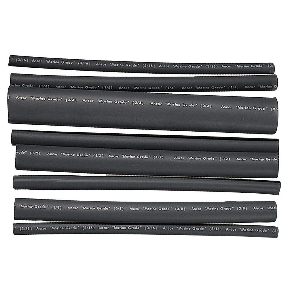 Ancor Adhesive Lined Heat Shrink Tubing - Assorted 8-Pack, 6", 20-2/0 AWG, Black - Deckhand Marine Supply